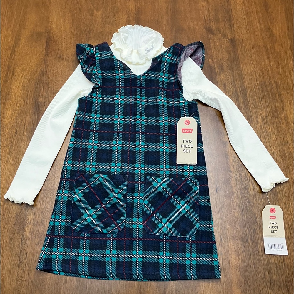 NWT Levi’s 4T Little Girls Turtle Neck Top and V-Neck Ruffled Skirtall, 2-Piece